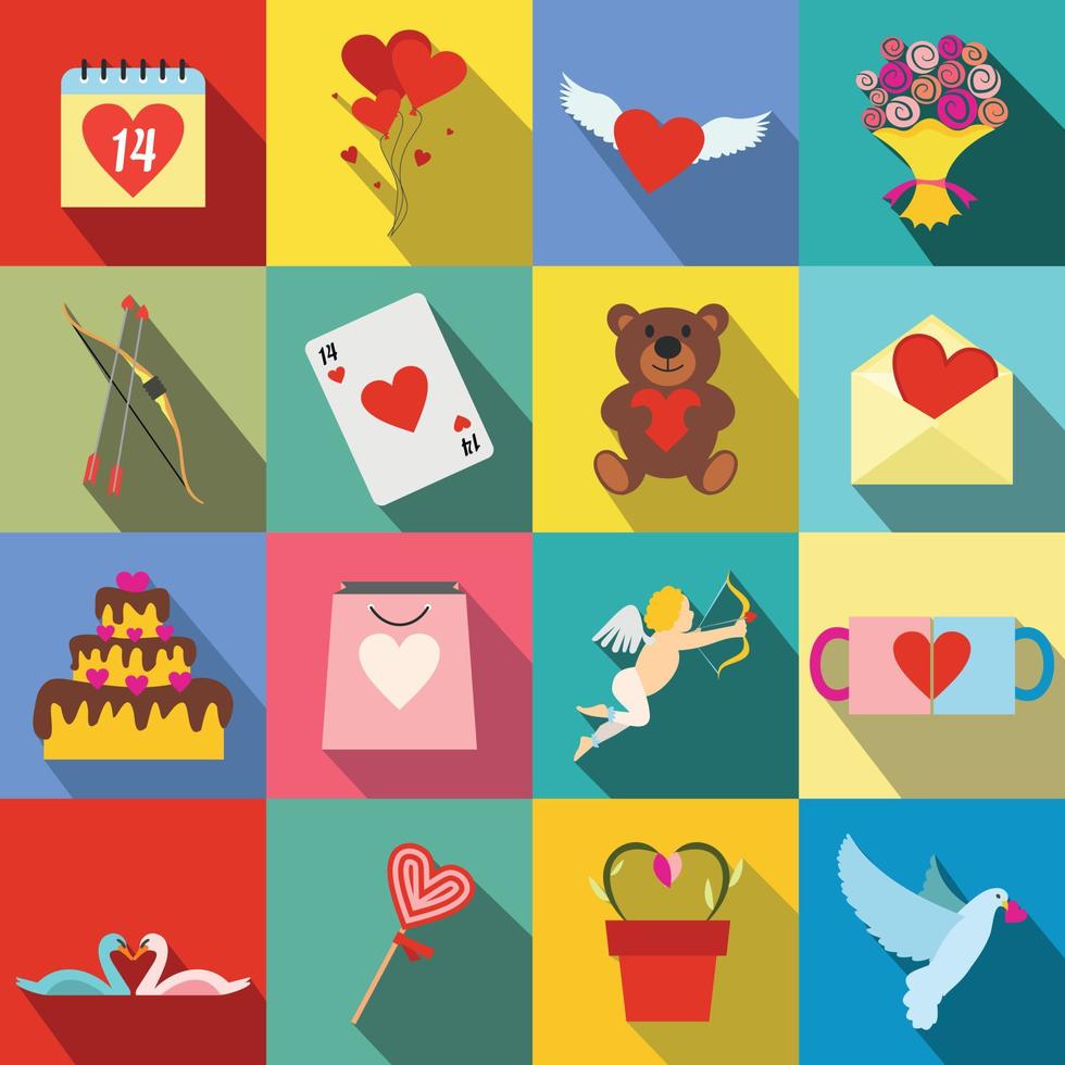 Valentines flat icons set vector