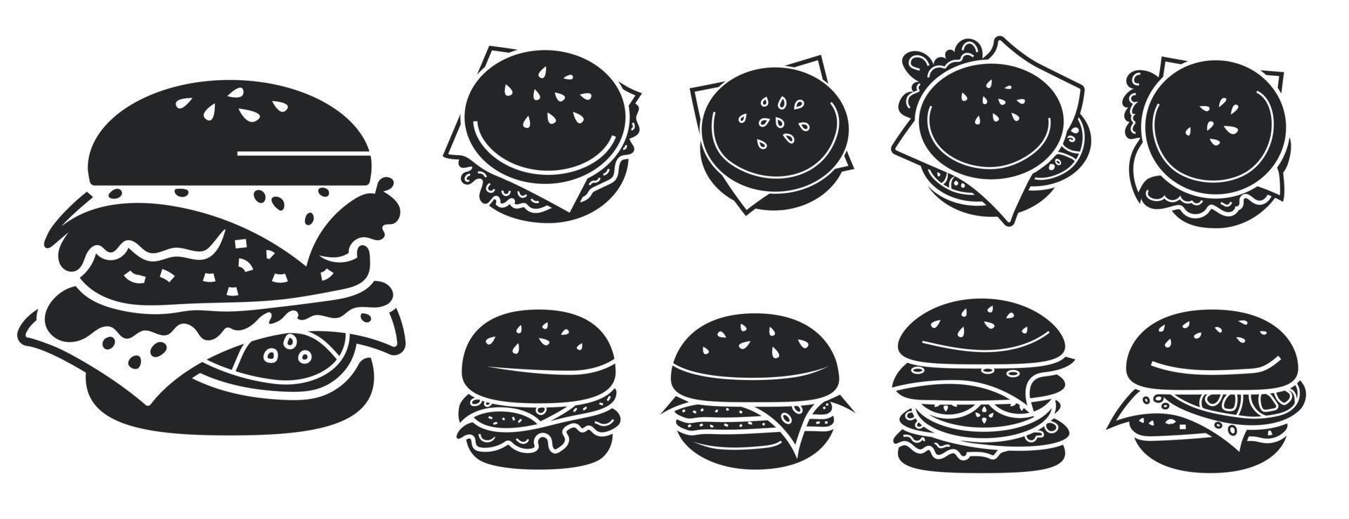 Burger icons set, simple style vector