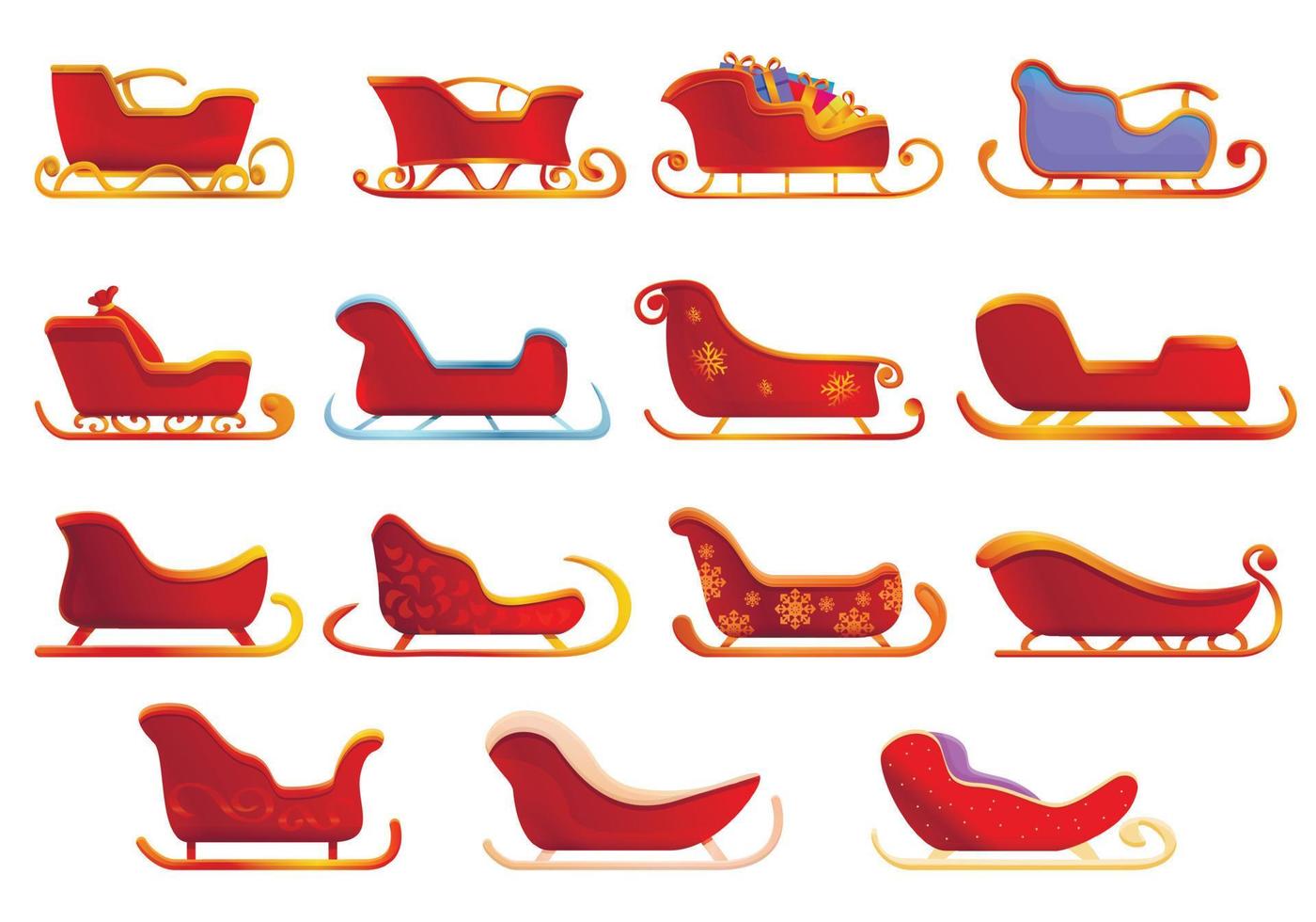 Sleigh icons set, cartoon style vector