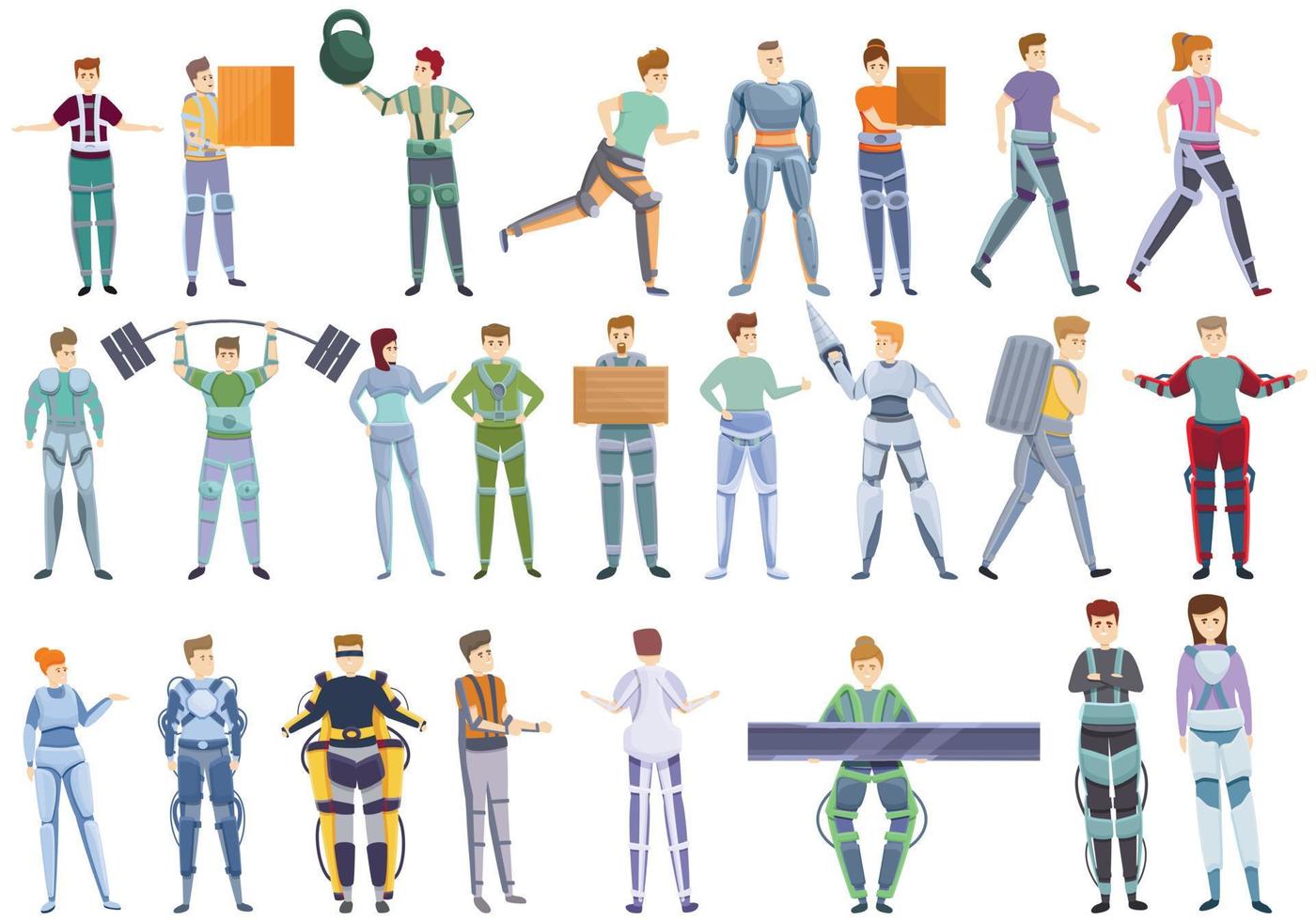 Exoskeleton icons set, cartoon style vector