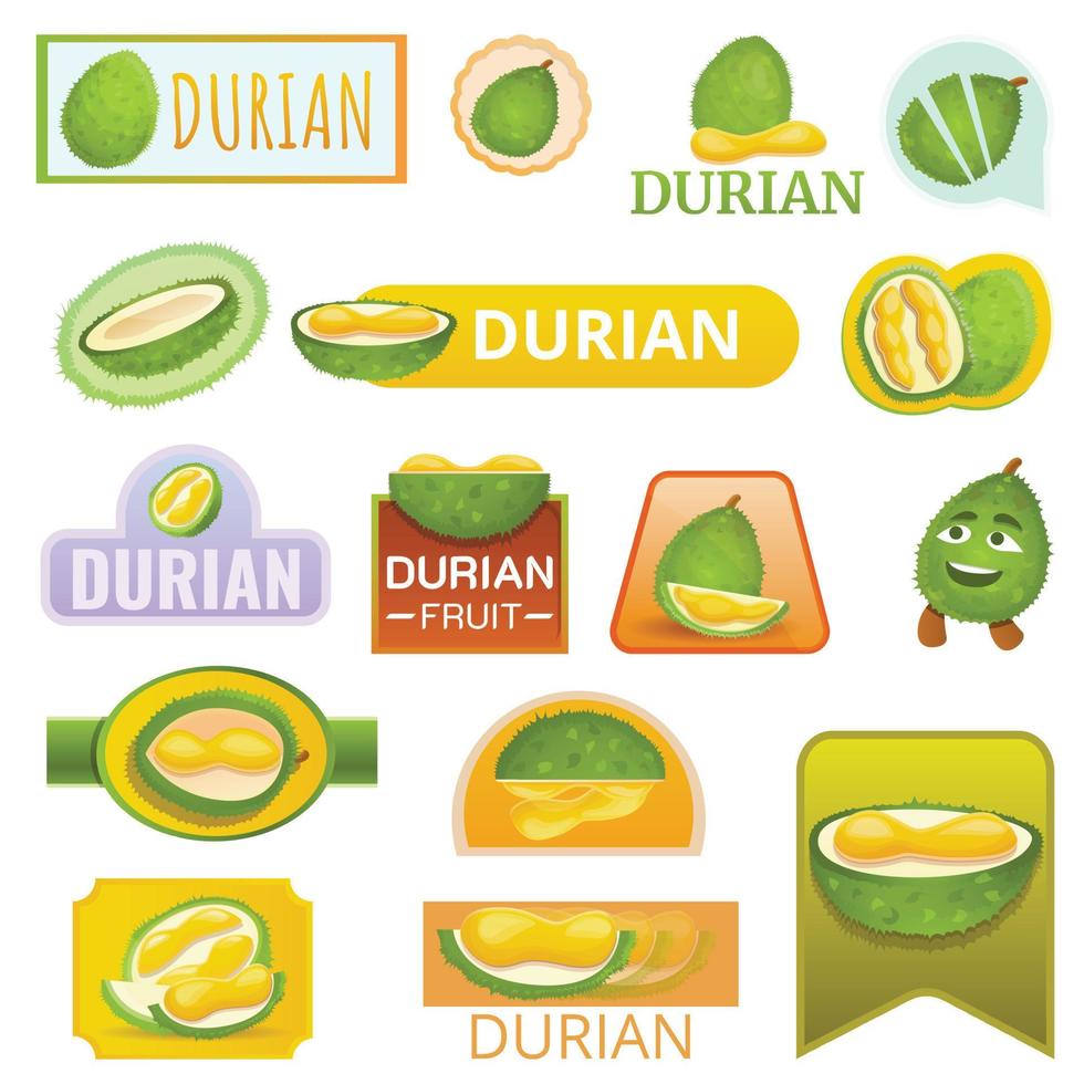 conjunto de logotipos de frutas durian, estilo de dibujos animados vector