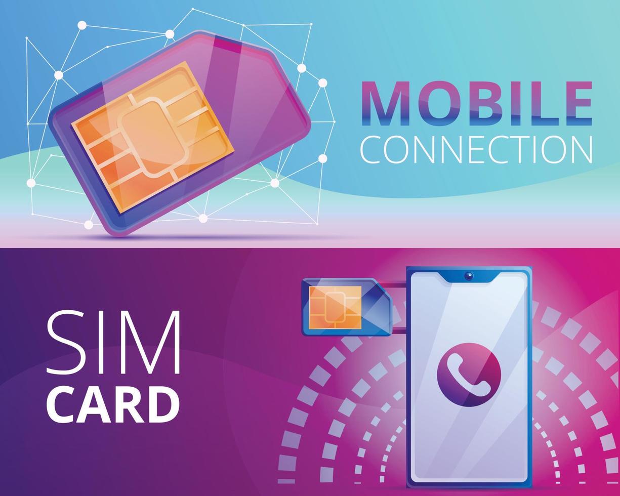Sim phone card banner set, cartoon style vector