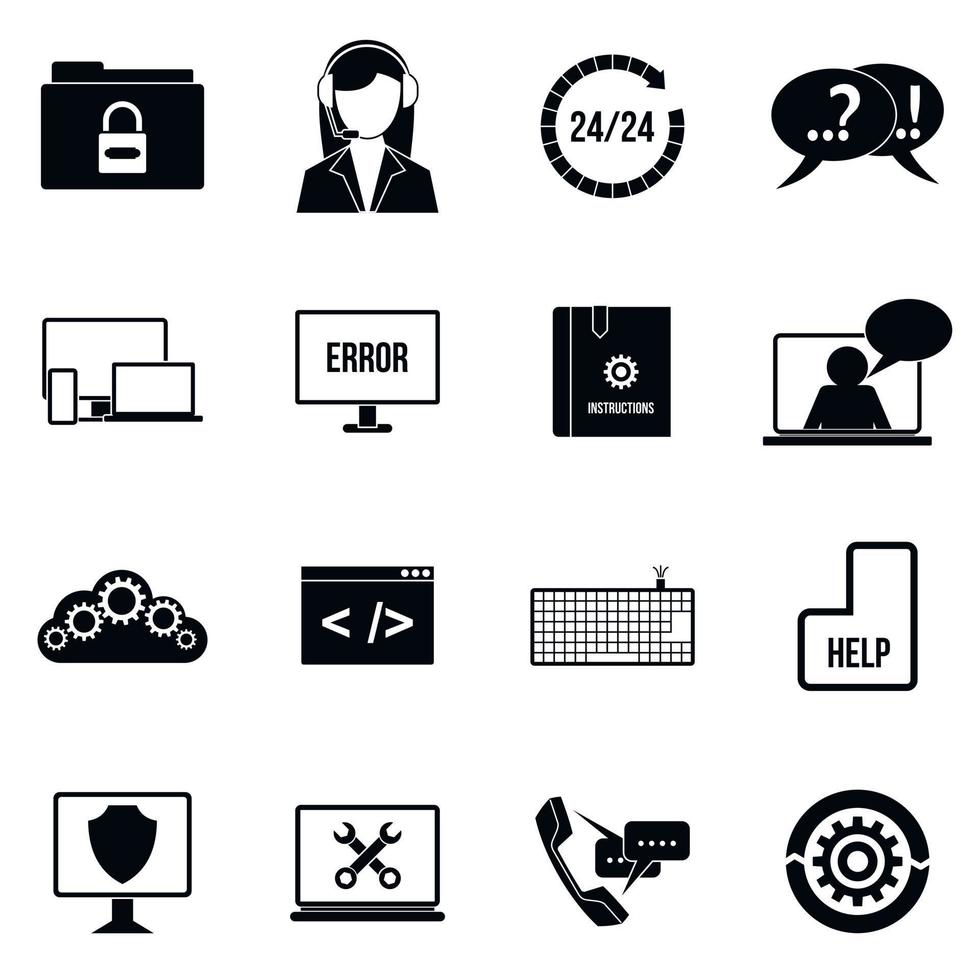 Support, call center icons set, simple style vector