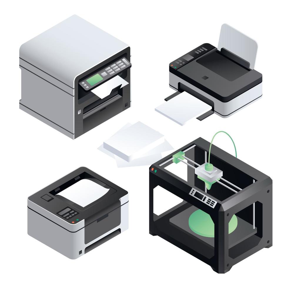 Printer icon set, isometric style vector