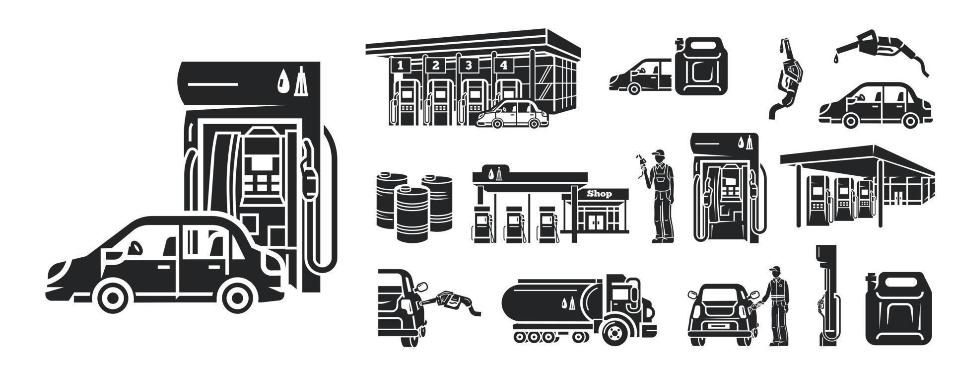 Petrol station icons set, simple style vector
