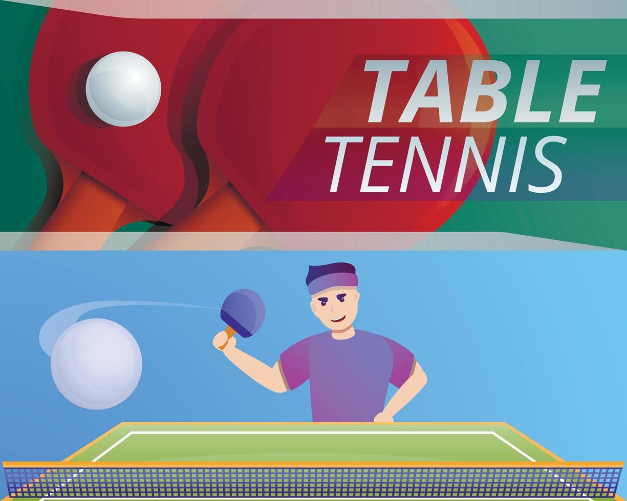 Table tennis banner set, cartoon style vector