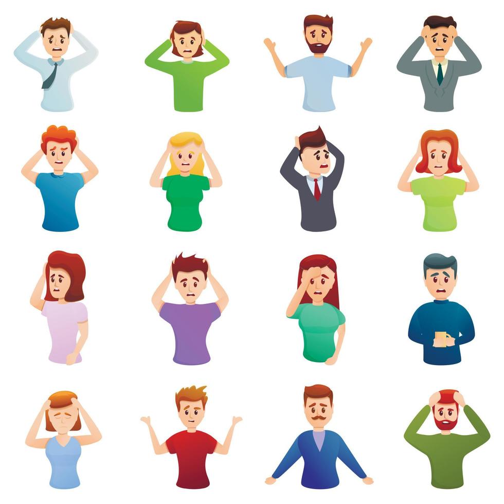 Stress icons set, cartoon style vector