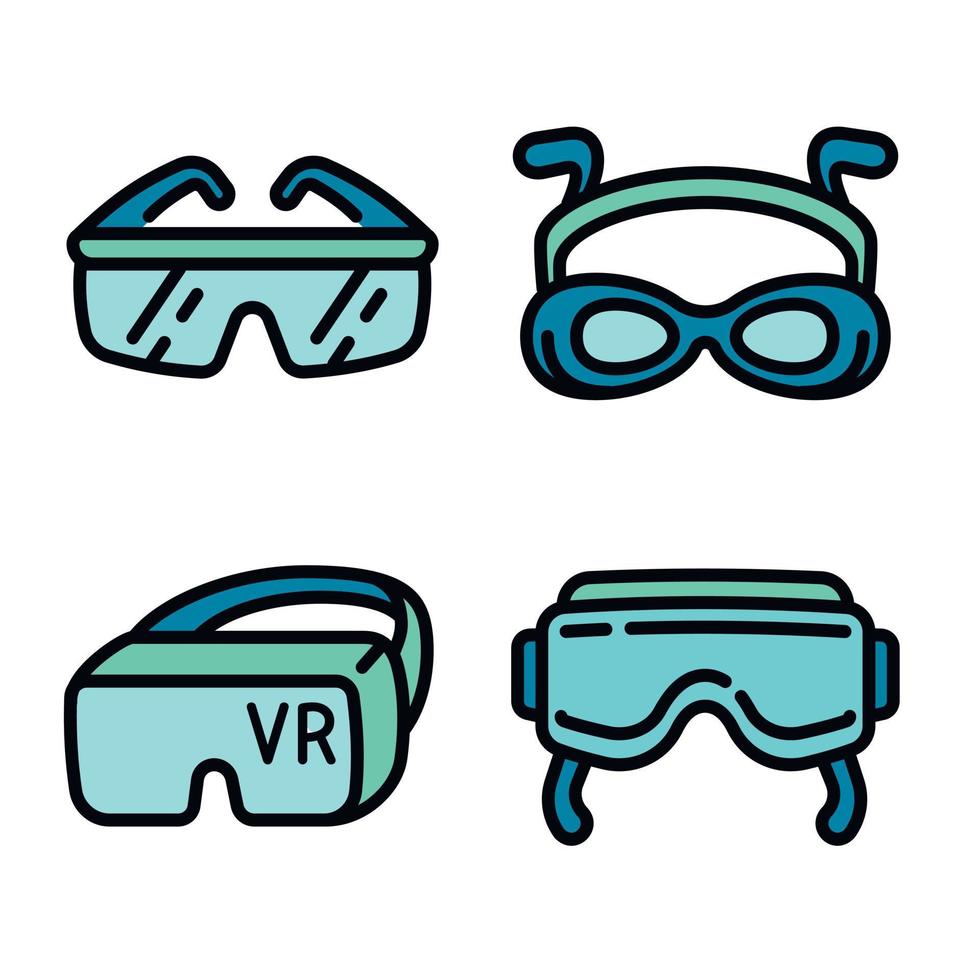 Goggles icons set, outline style vector
