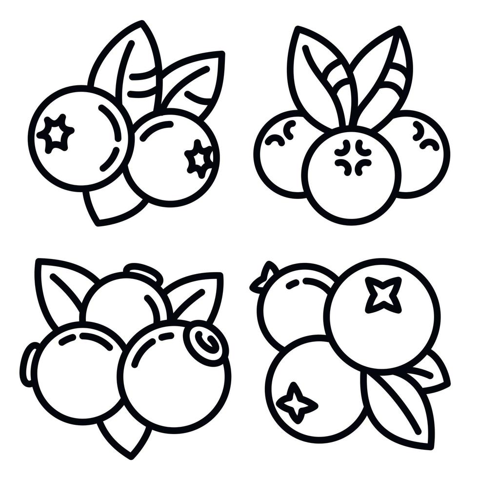 Bilberry icons set, outline style vector