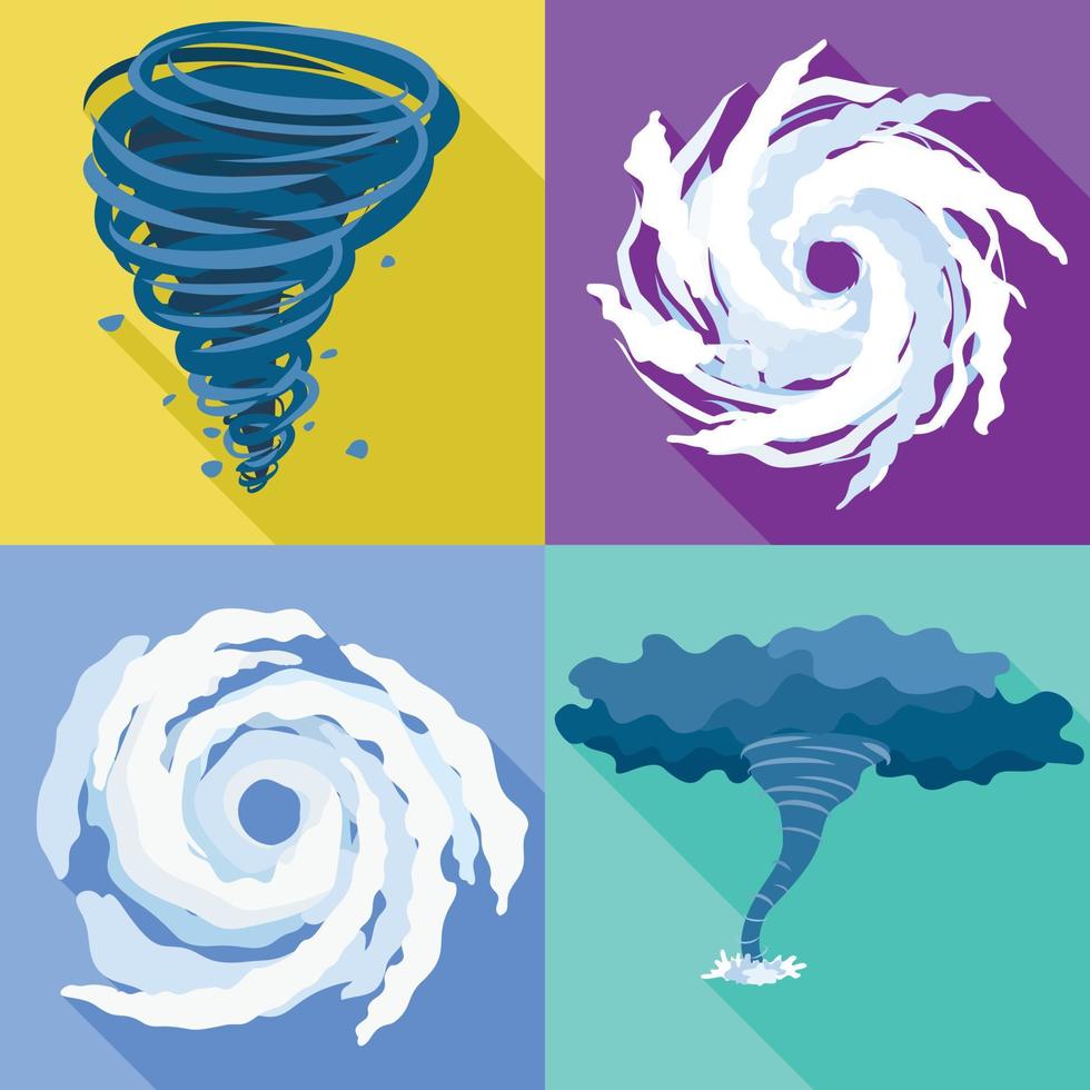 Hurricane icons set, flat style vector