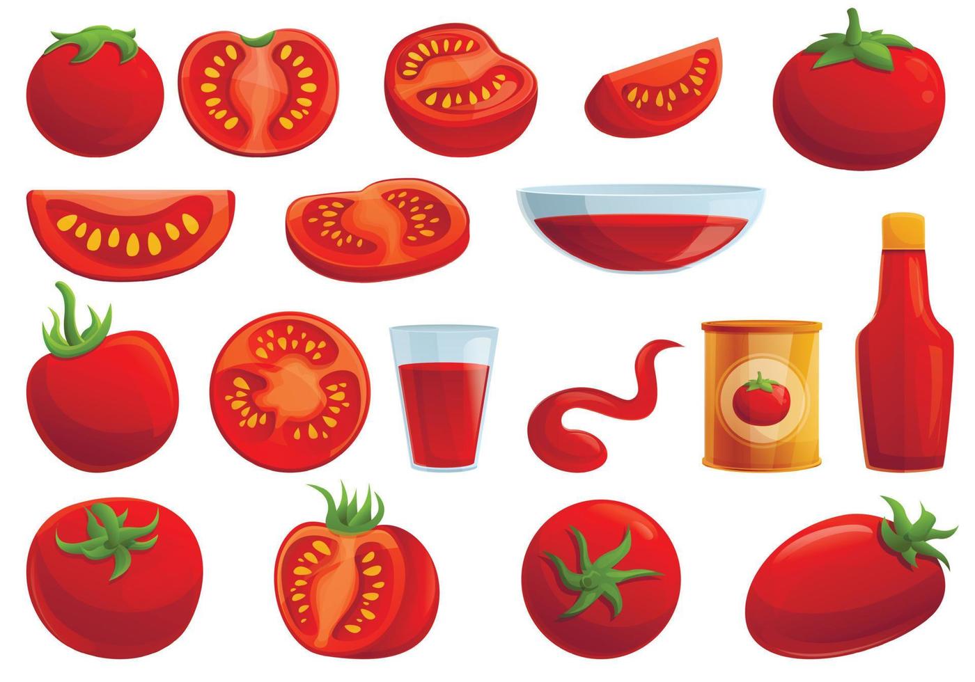 Tomato icons set, cartoon style vector