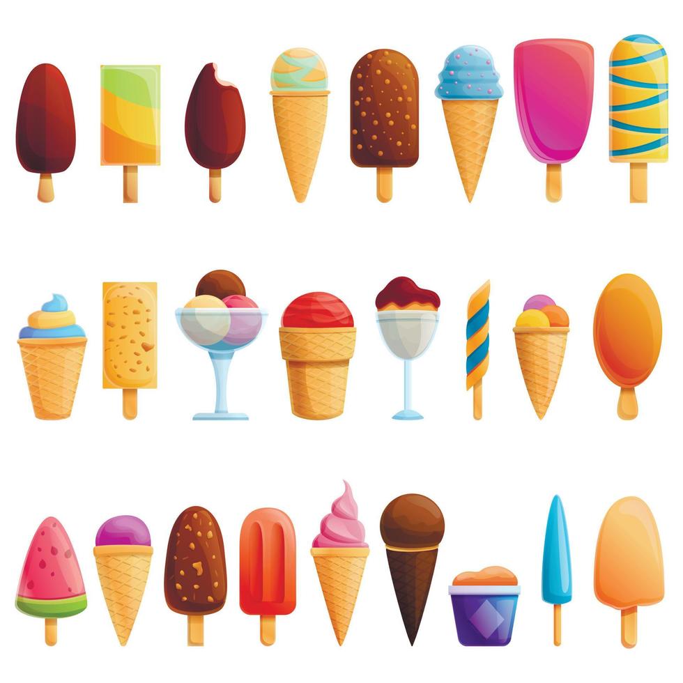 conjunto de iconos de helado, estilo de dibujos animados vector