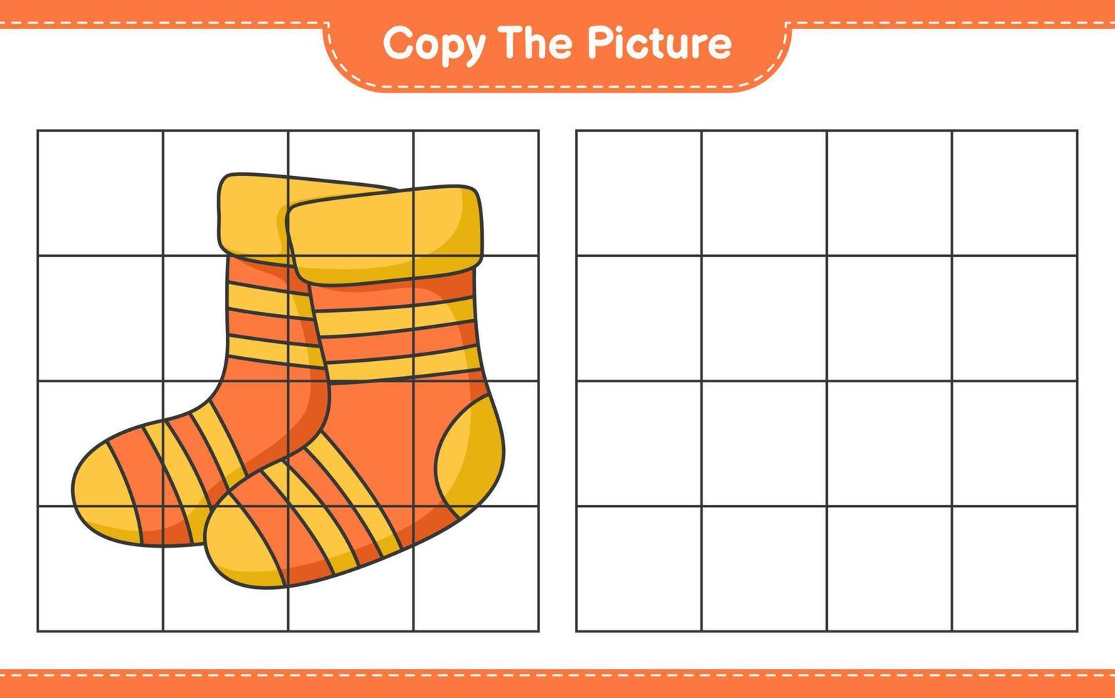 Copy the picture, copy the picture of Socks using grid lines. Educational children game, printable worksheet, vector illustration