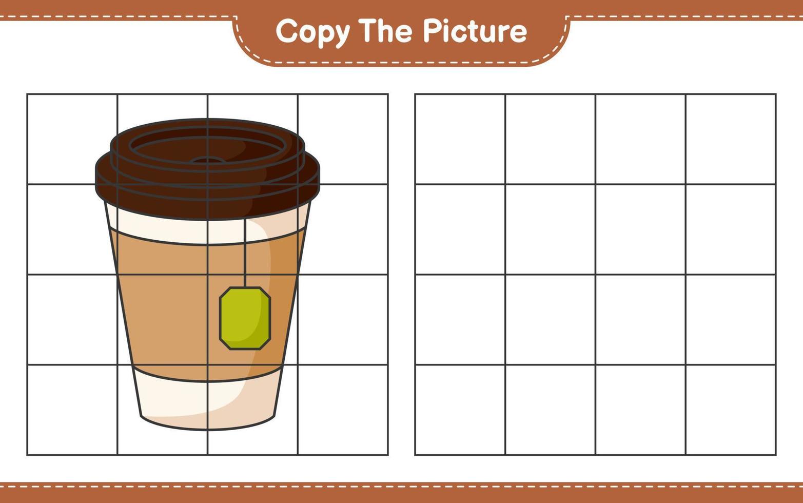 Copy the picture, copy the picture of Tea Cup using grid lines. Educational children game, printable worksheet, vector illustration
