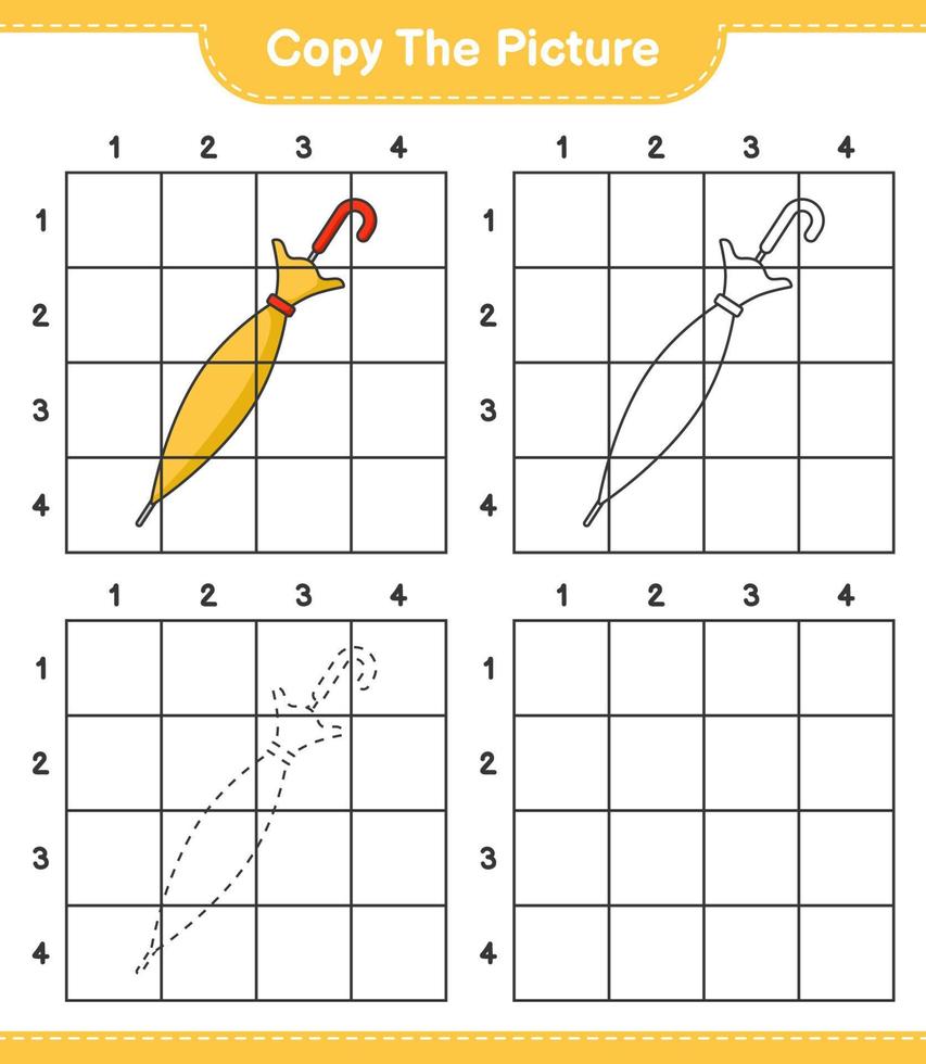 Copy the picture, copy the picture of Umbrella using grid lines. Educational children game, printable worksheet, vector illustration