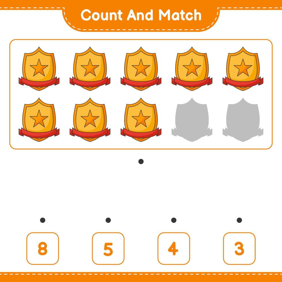 Count and match, count the number of Trophy and match with the right numbers. Educational children game, printable worksheet, vector illustration