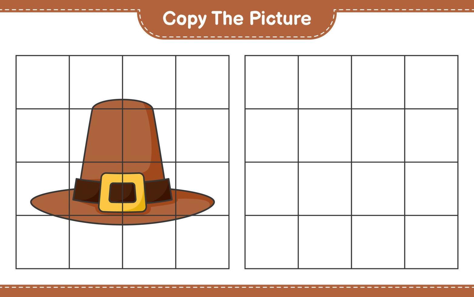 Copy the picture, copy the picture of Hat using grid lines. Educational children game, printable worksheet, vector illustration