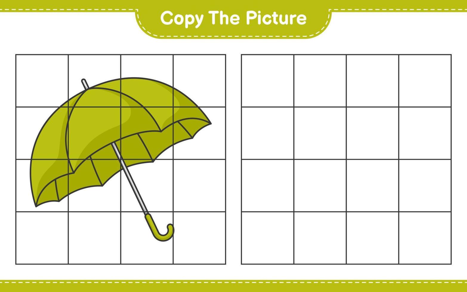 Copy the picture, copy the picture of Umbrella using grid lines. Educational children game, printable worksheet, vector illustration