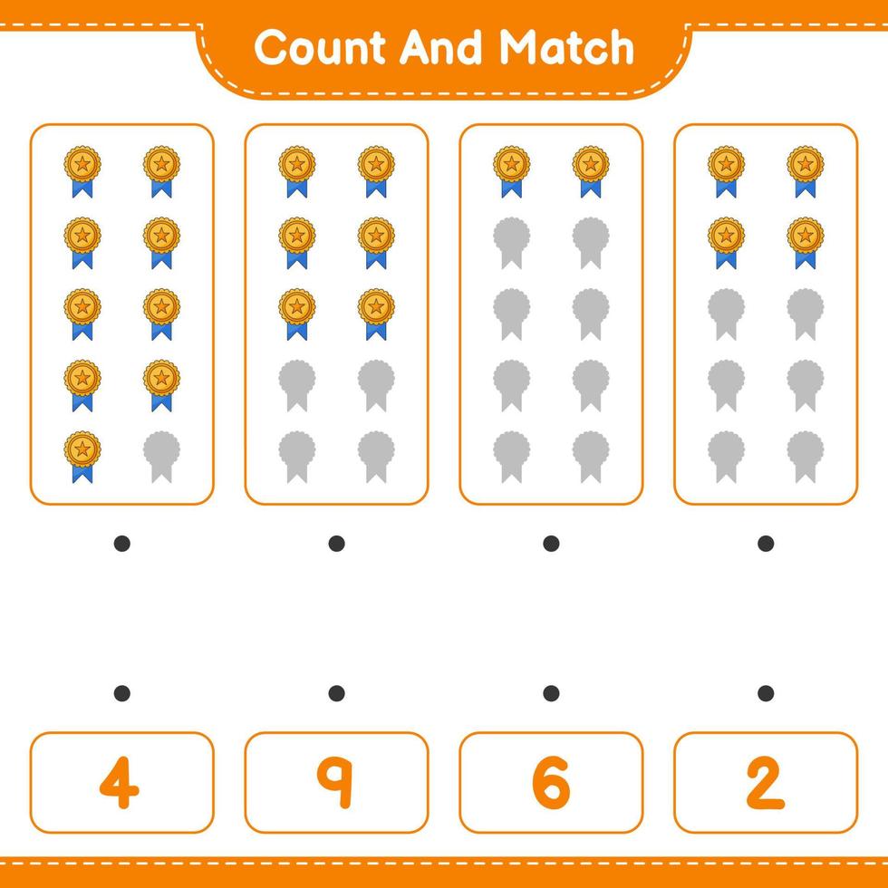 Count and match, count the number of Trophy and match with the right numbers. Educational children game, printable worksheet, vector illustration