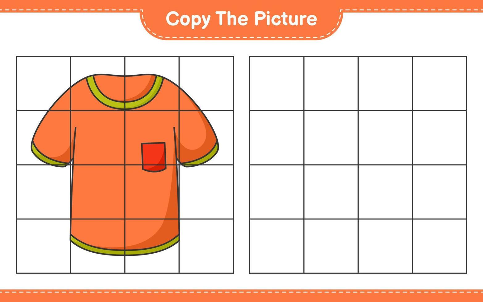 Copy the picture, copy the picture of T-shirt using grid lines. Educational children game, printable worksheet, vector illustration