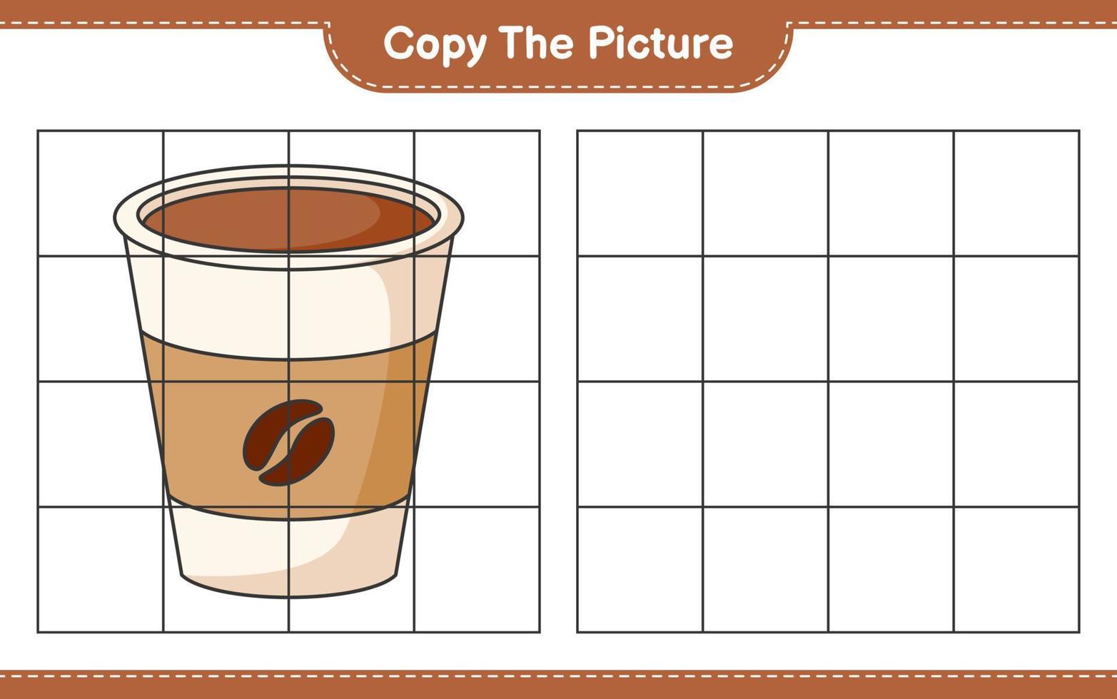 Copy the picture, copy the picture of Coffee Cup using grid lines. Educational children game, printable worksheet, vector illustration