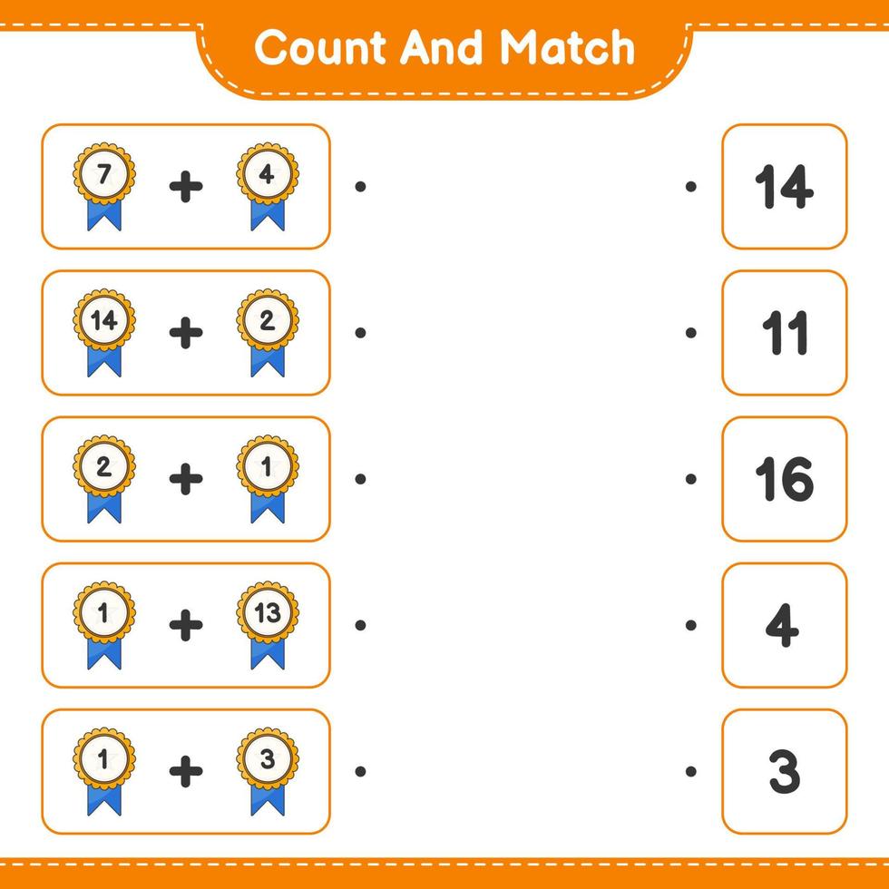 Count and match, count the number of Trophy and match with the right numbers. Educational children game, printable worksheet, vector illustration