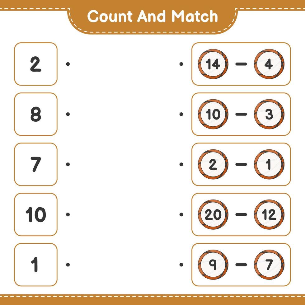 Count and match, count the number of Basketball and match with the right numbers. Educational children game, printable worksheet, vector illustration