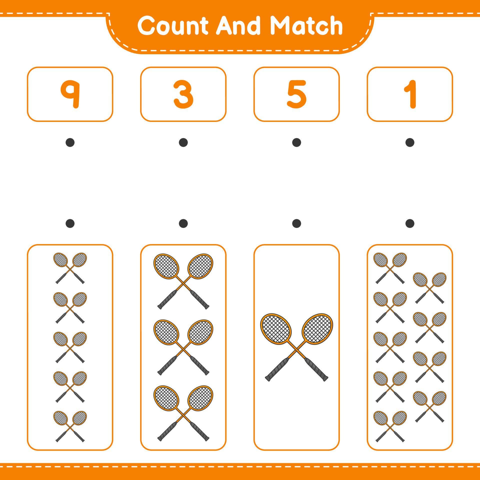 Count and match, count the number of Badminton Rackets and match with