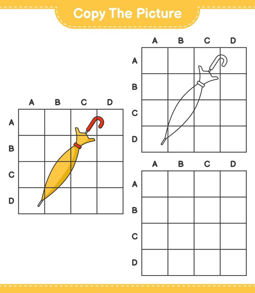Copy the picture, copy the picture of Umbrella using grid lines. Educational children game, printable worksheet, vector illustration