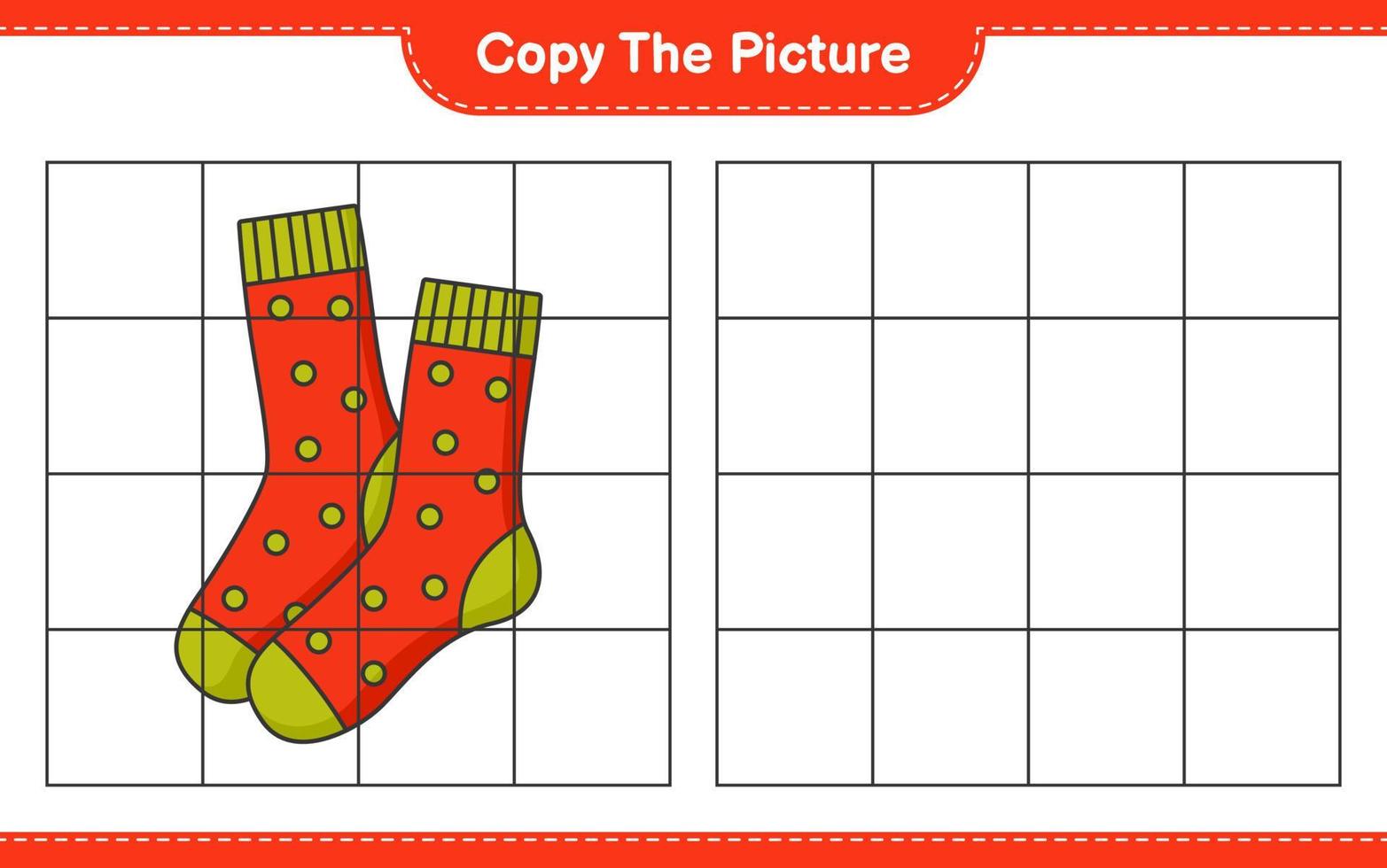 Copy the picture, copy the picture of Socks using grid lines. Educational children game, printable worksheet, vector illustration