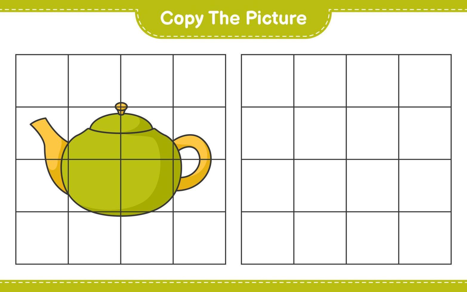 Copy the picture, copy the picture of Teapot using grid lines. Educational children game, printable worksheet, vector illustration