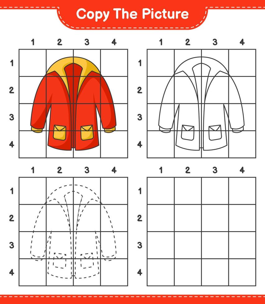 Copy the picture, copy the picture of Warm Clothes using grid lines. Educational children game, printable worksheet, vector illustration