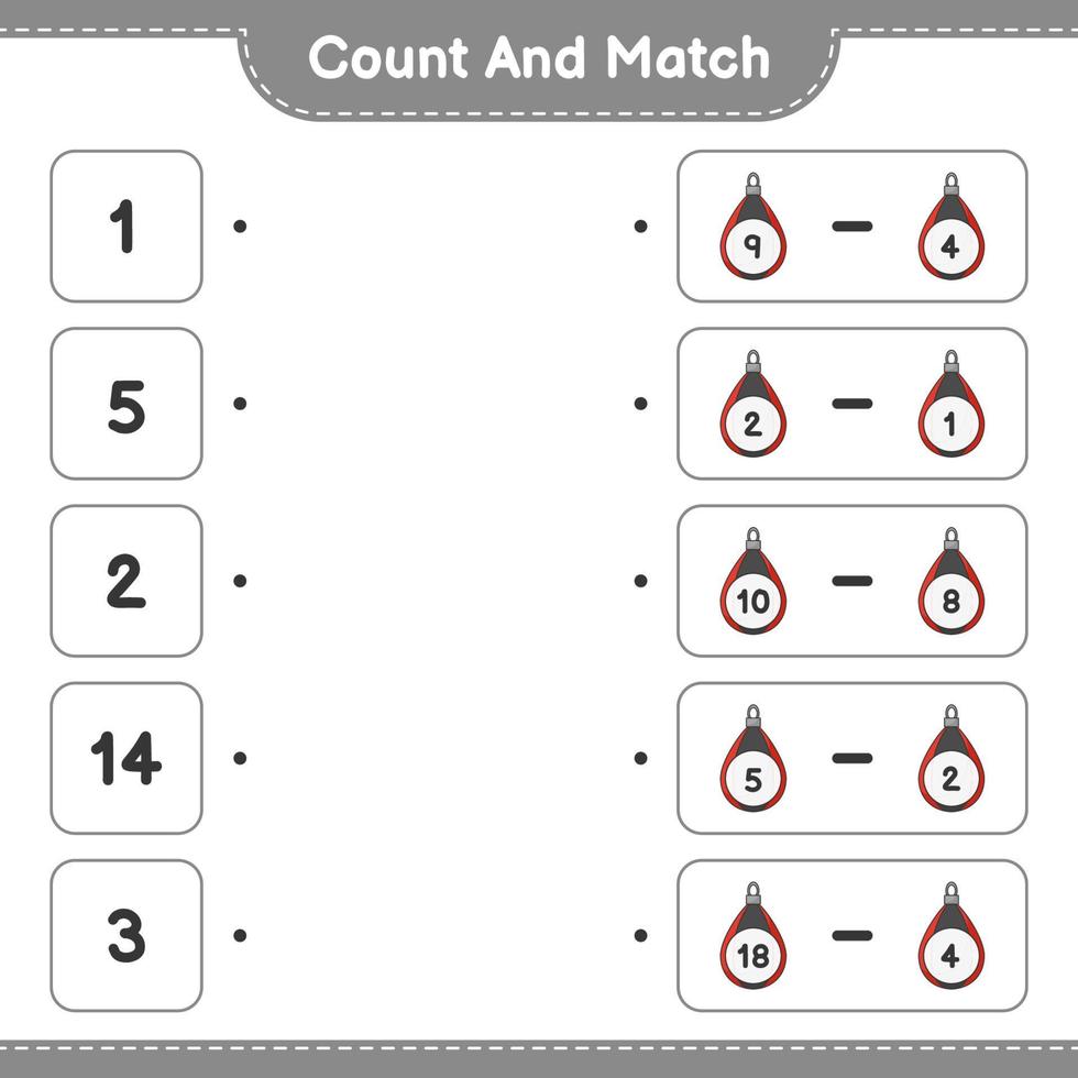 Count and match, count the number of Punching Bag and match with the right numbers. Educational children game, printable worksheet, vector illustration