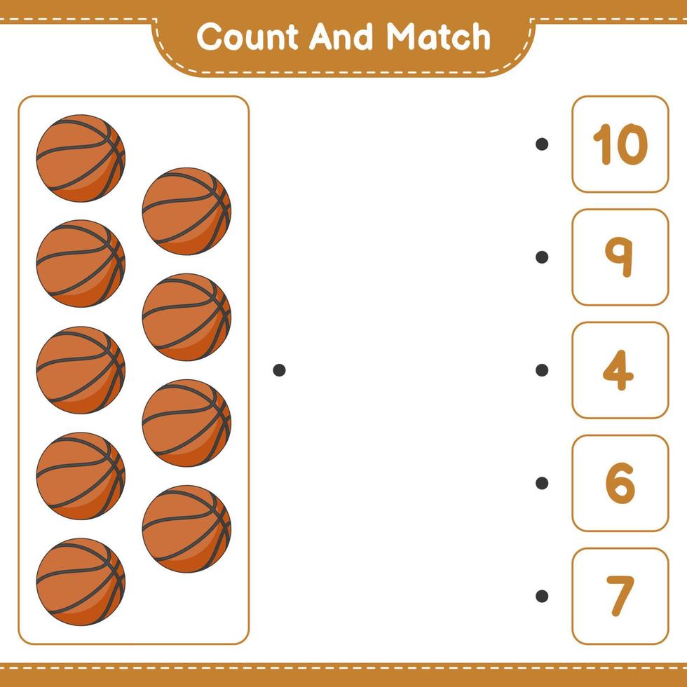 Count and match, count the number of Basketball and match with the right numbers. Educational children game, printable worksheet, vector illustration
