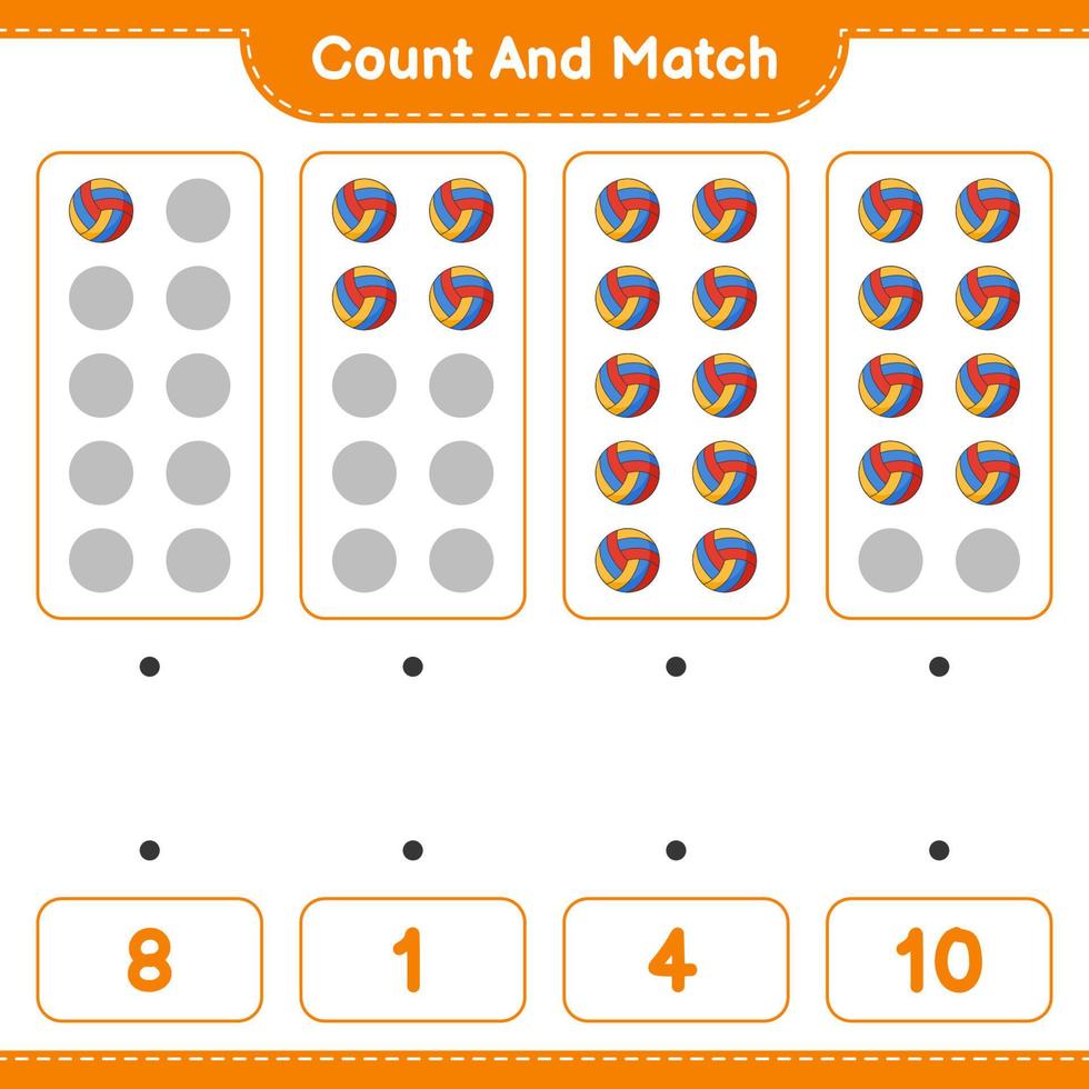 Count and match, count the number of Volleyball and match with the right numbers. Educational children game, printable worksheet, vector illustration