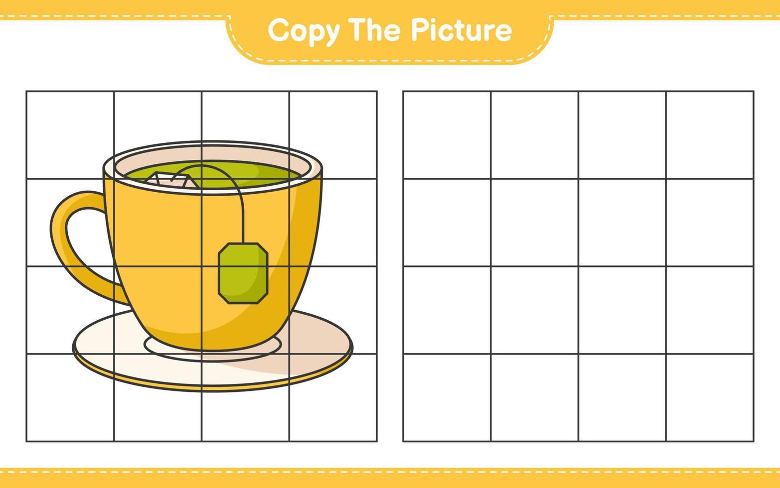 Copy the picture, copy the picture of Tea Cup using grid lines. Educational children game, printable worksheet, vector illustration