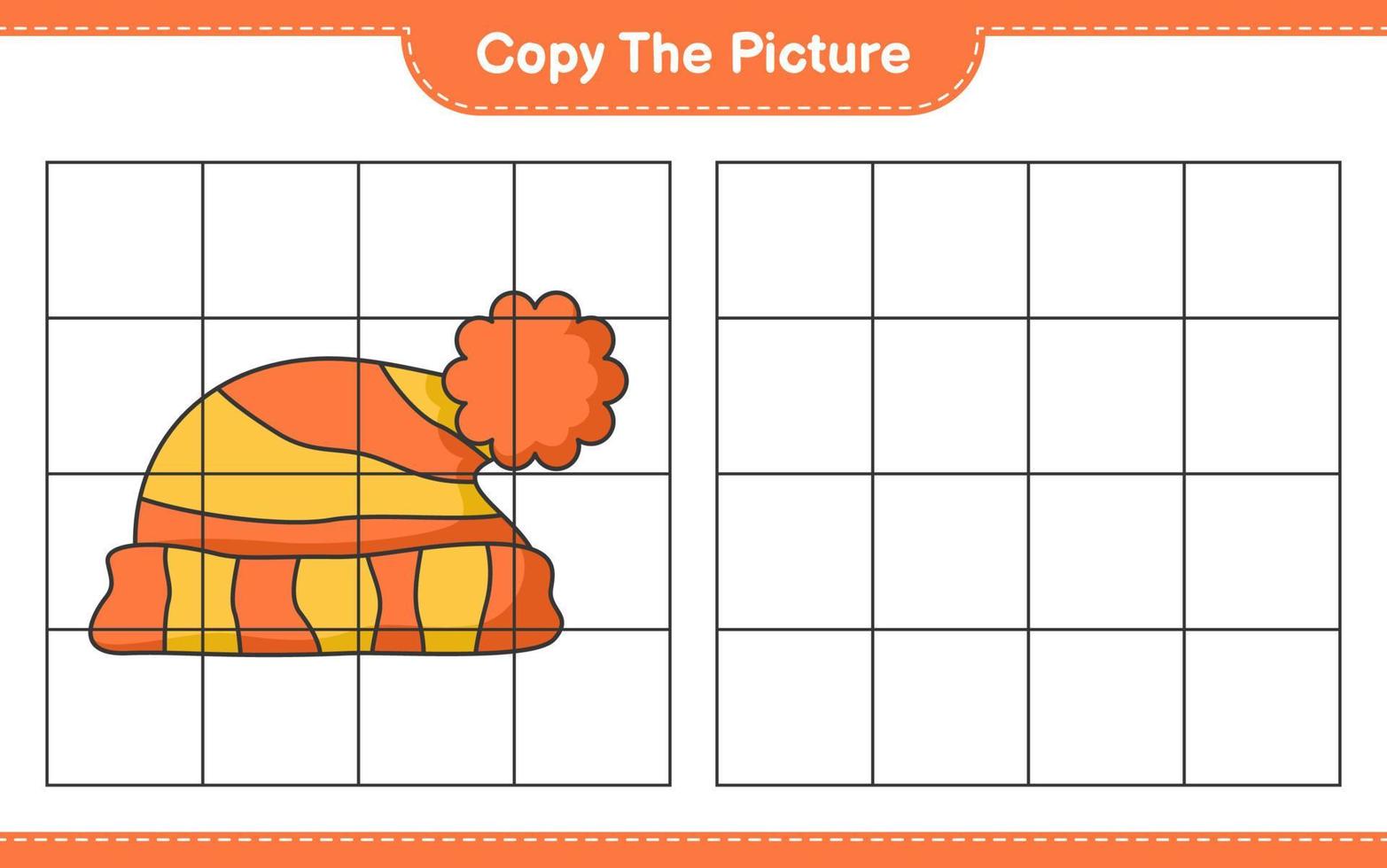 Copy the picture, copy the picture of Hat using grid lines. Educational children game, printable worksheet, vector illustration