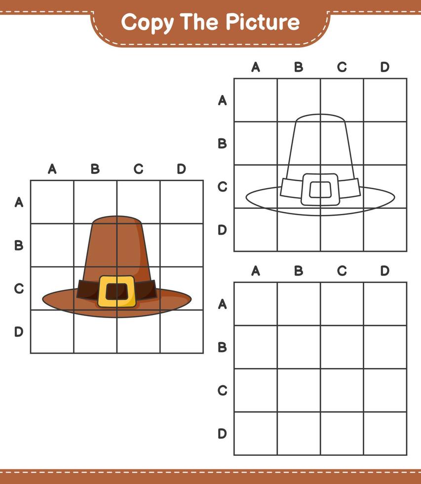 Copy the picture, copy the picture of Hat using grid lines. Educational children game, printable worksheet, vector illustration