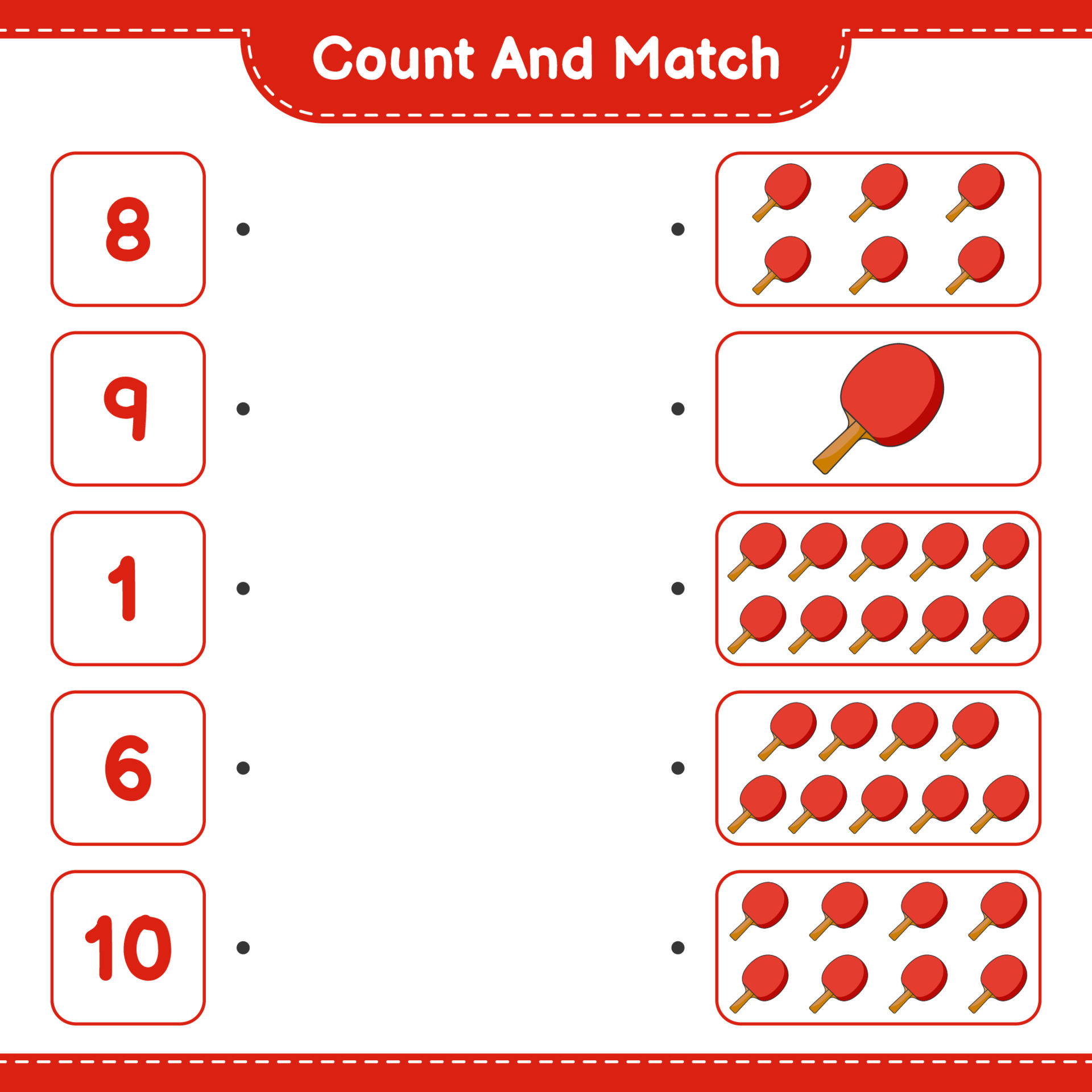 Count and match, count the number of Ping Pong Racket and match with