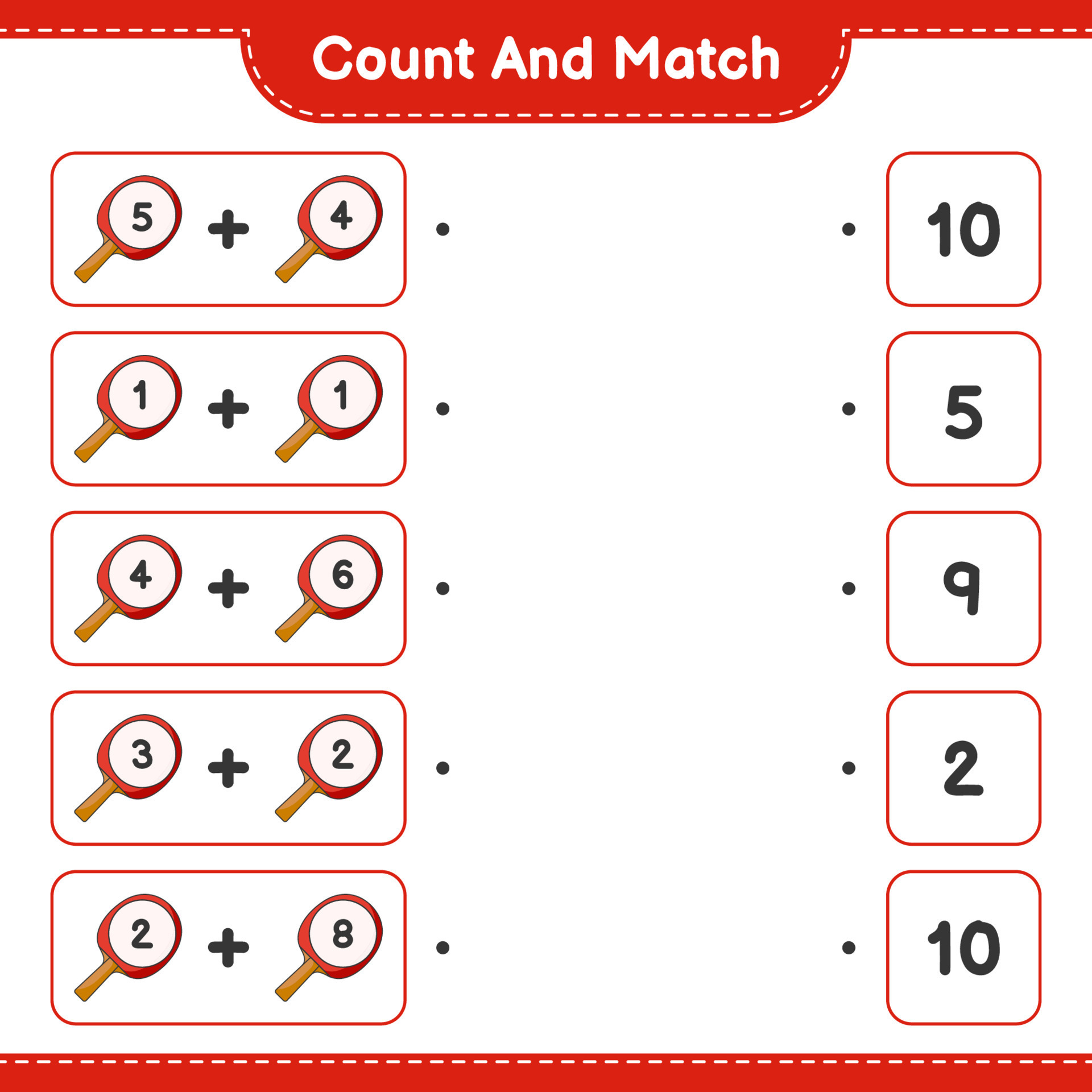 Count and match, count the number of Ping Pong Racket and match with
