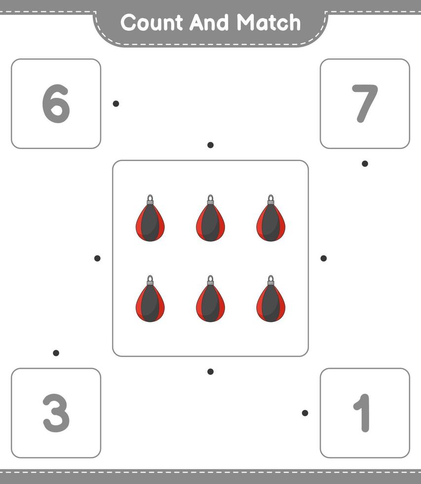 Count and match, count the number of Punching Bag and match with the right numbers. Educational children game, printable worksheet, vector illustration