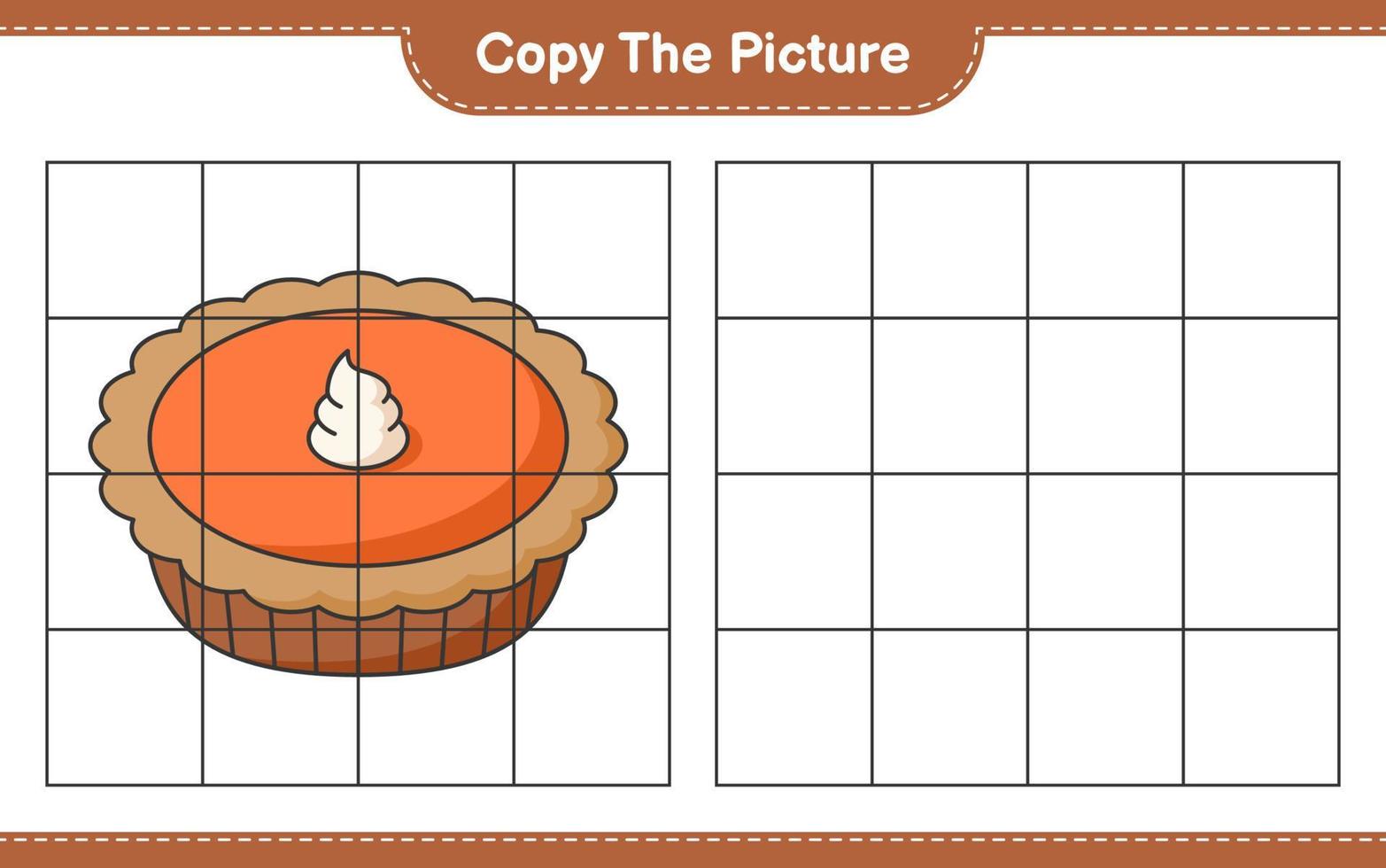Copy the picture, copy the picture of Pie using grid lines. Educational children game, printable worksheet, vector illustration