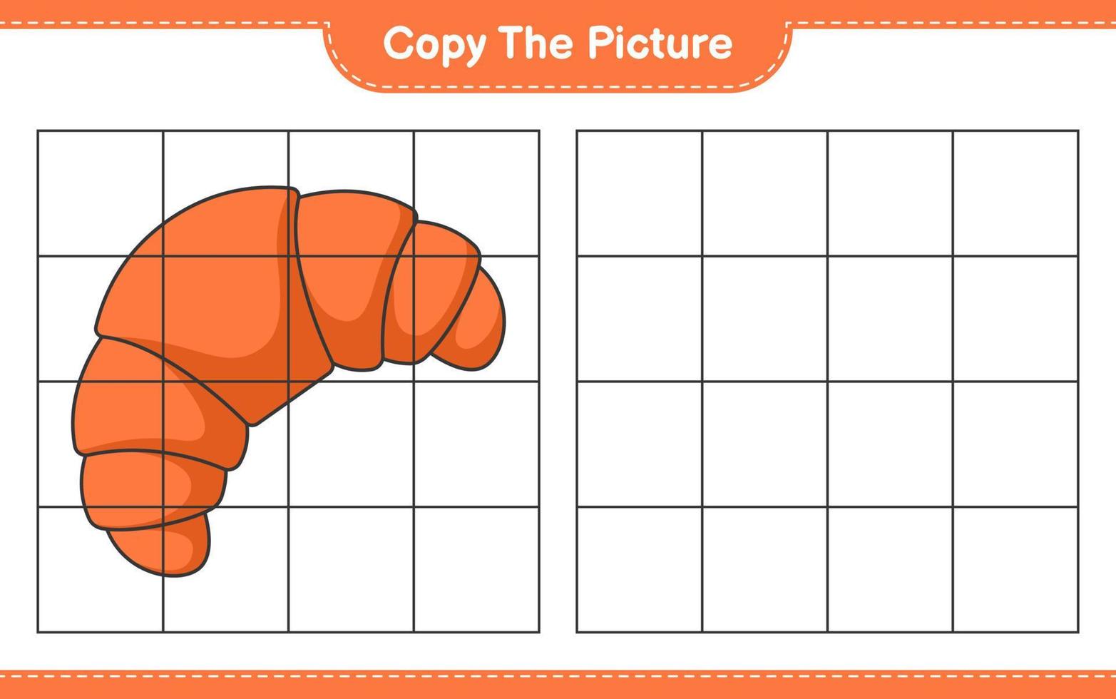 Copy the picture, copy the picture of Croissant using grid lines. Educational children game, printable worksheet, vector illustration