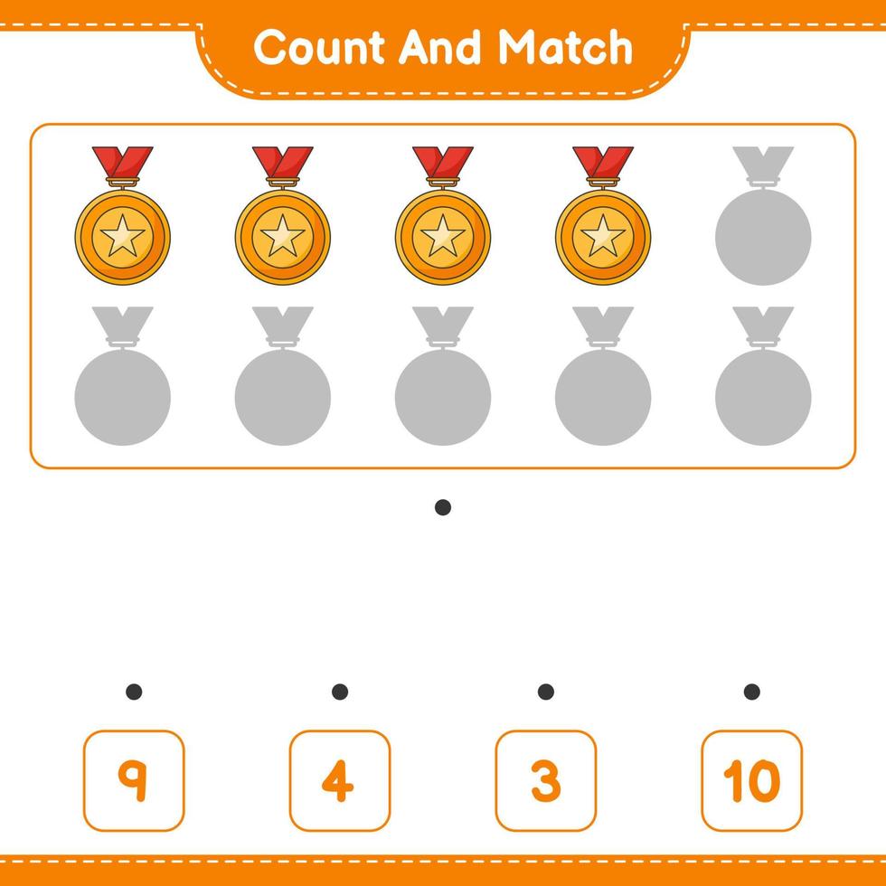 Count and match, count the number of Trophy and match with the right numbers. Educational children game, printable worksheet, vector illustration