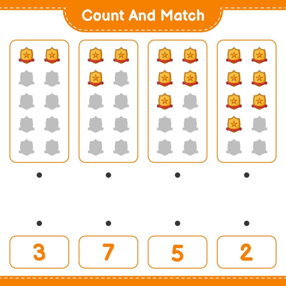 Count and match, count the number of Trophy and match with the right numbers. Educational children game, printable worksheet, vector illustration