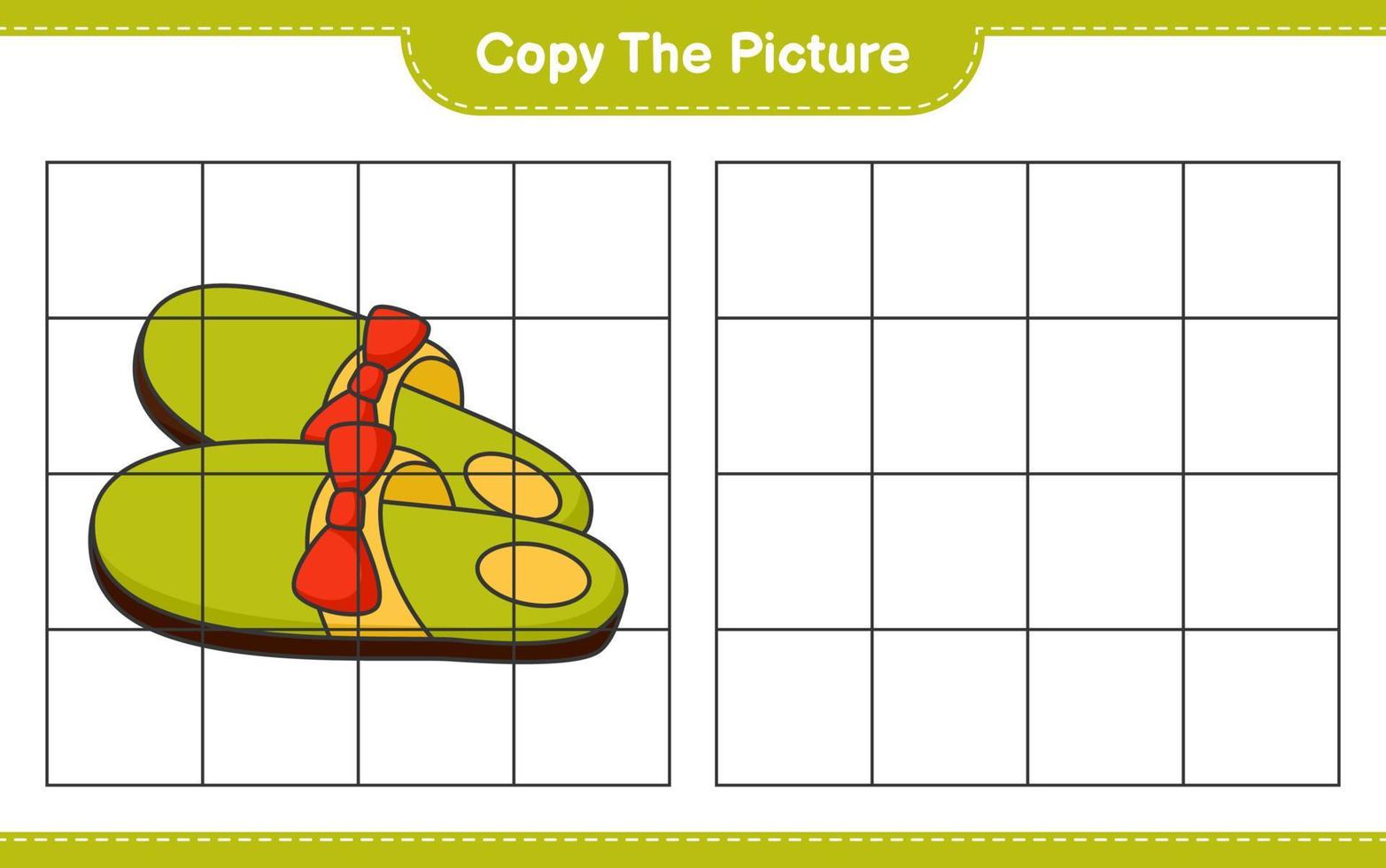 Copy the picture, copy the picture of Slippers using grid lines. Educational children game, printable worksheet, vector illustration