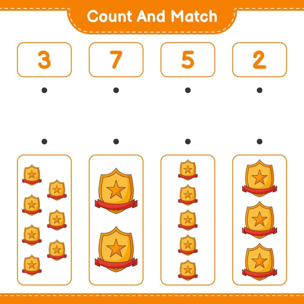 Count and match, count the number of Trophy and match with the right numbers. Educational children game, printable worksheet, vector illustration