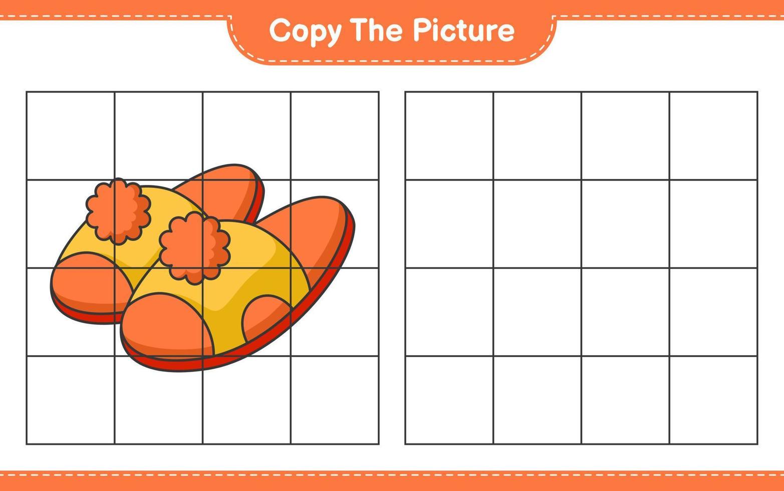 Copy the picture, copy the picture of Slippers using grid lines. Educational children game, printable worksheet, vector illustration