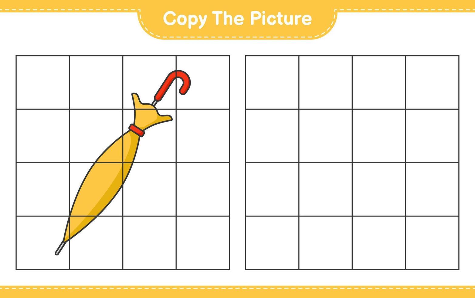 Copy the picture, copy the picture of Umbrella using grid lines. Educational children game, printable worksheet, vector illustration
