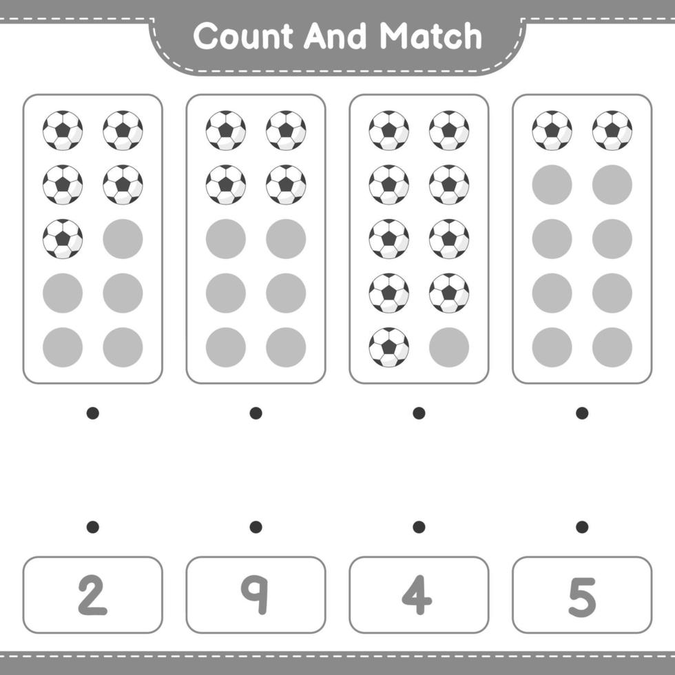 Count and match, count the number of Soccer Ball and match with the right numbers. Educational children game, printable worksheet, vector illustration